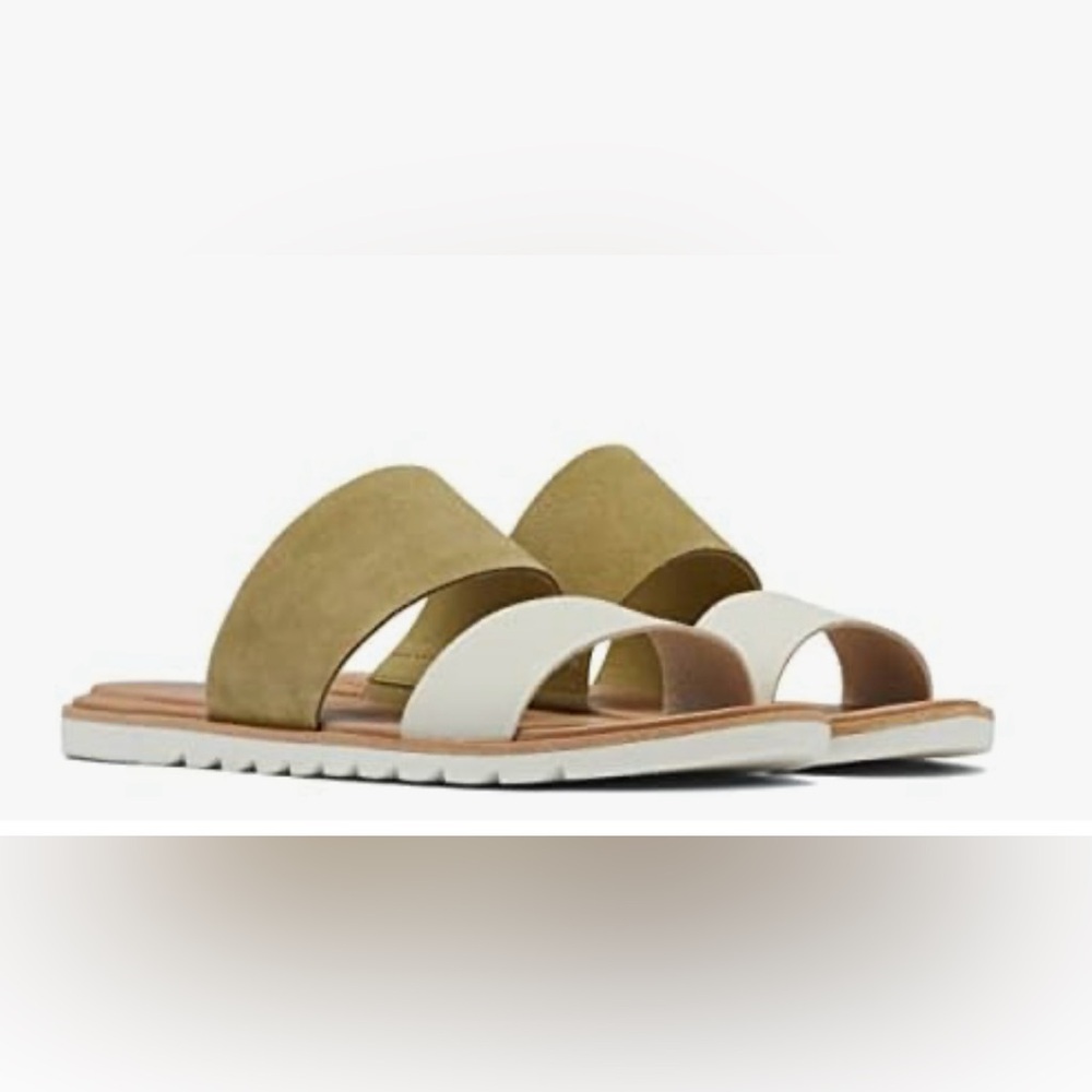 NWT Sorel Ella™ Il Slide Sandals - Olive Shade, Chalk - Size 9